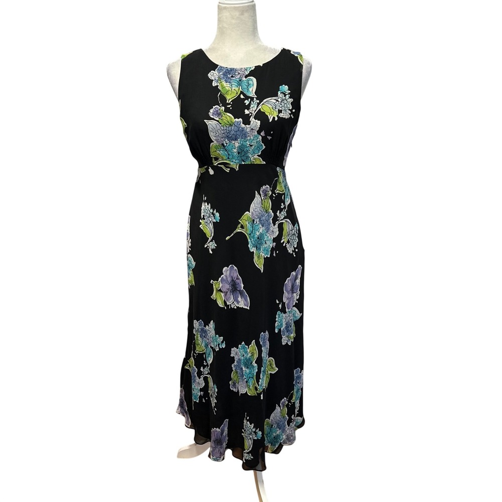 Vtg‎ 90s Y2k 100% Silk Whimsigoth Maxi Dress Size 6 Floral Fairy Grunge Romantic